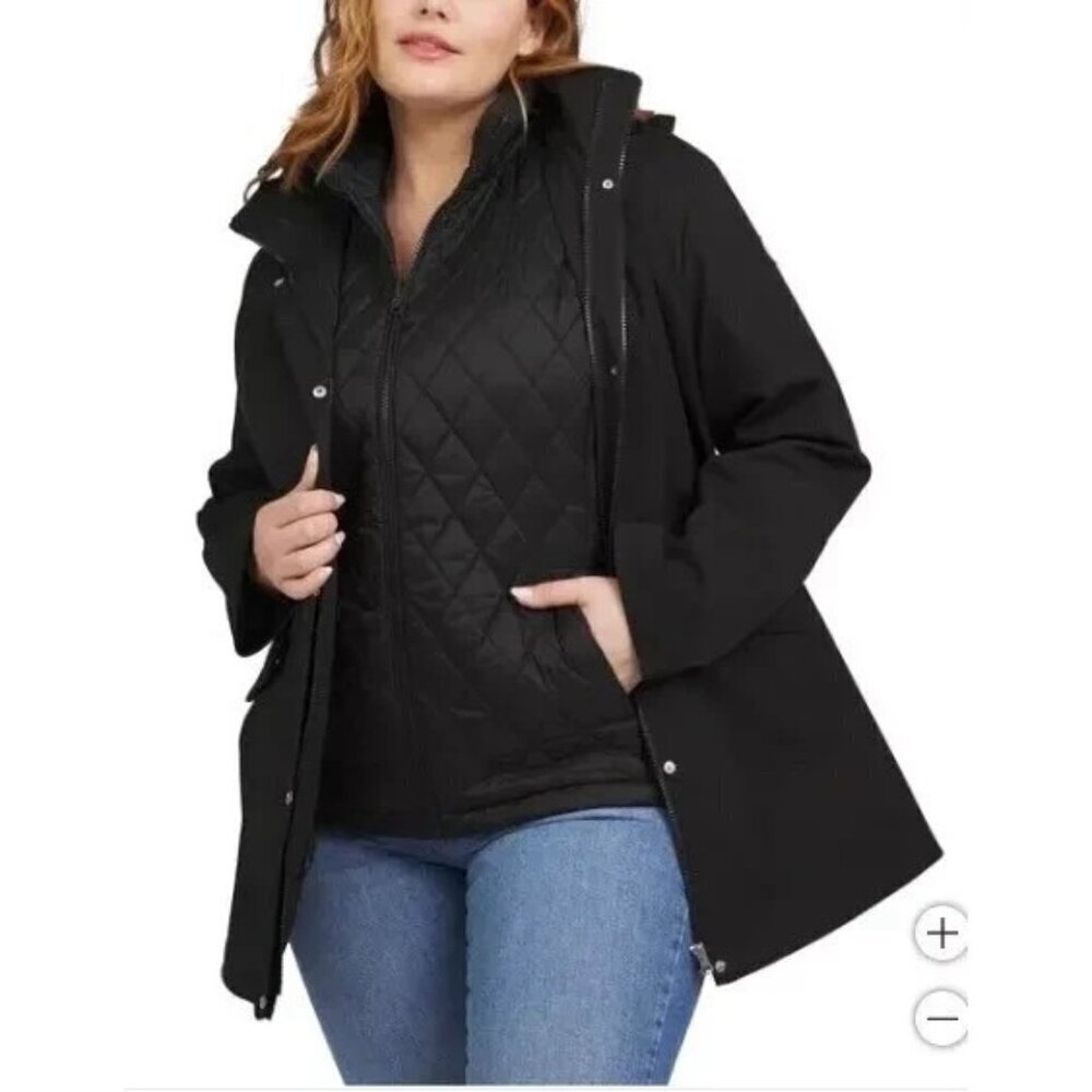 NWOT Lands' End 3 in 1  Women's M Black Quilted Hooded Parka Coat Vest liner